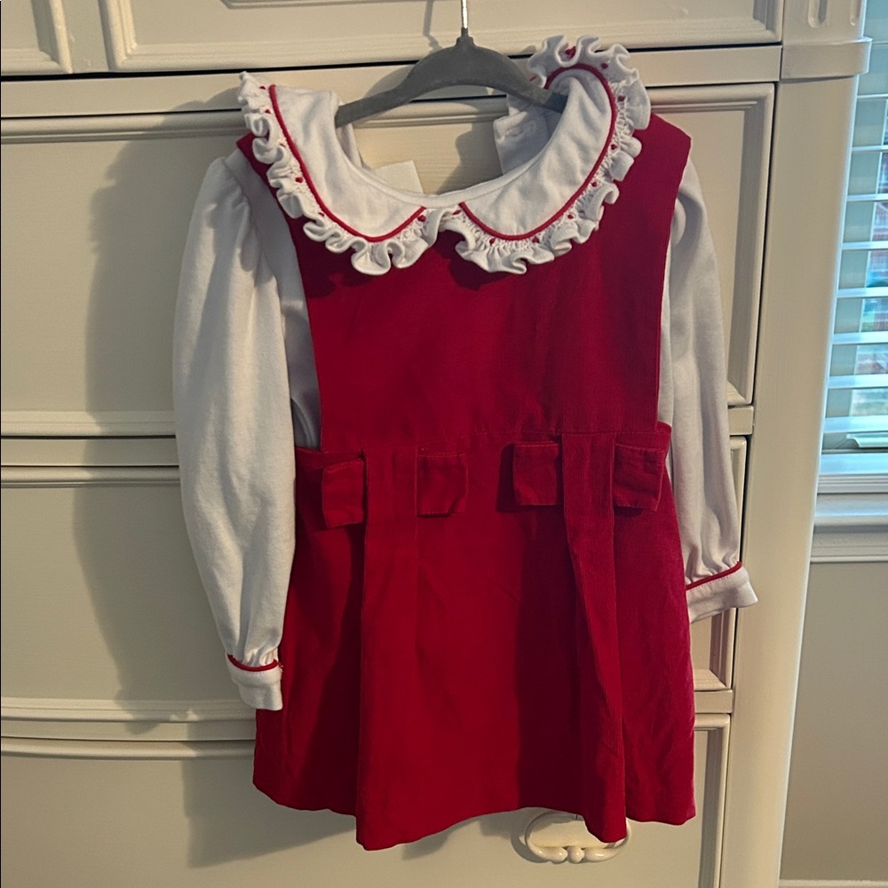 Zucchini kids 2 piece red and white dress with white undershirt